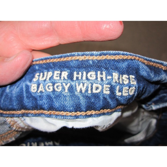 American Eagle Jeans Womens 4 Long Blue Super High-Rise Baggy Wide Leg Raw Hem - Picture 11 of 12